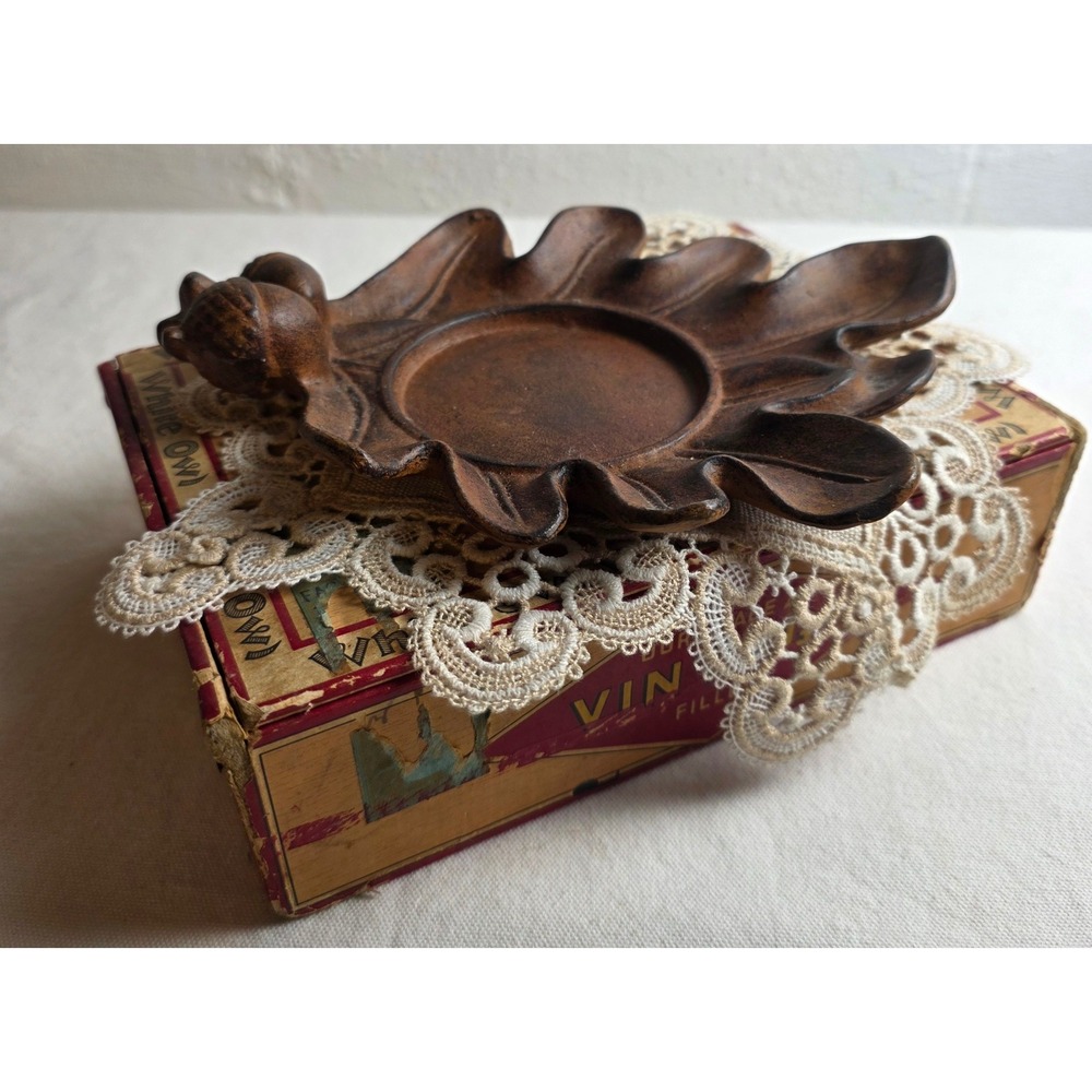NorthCrest Home Metal Iron Oak Leaf Candle Holder with Acorns Brown Rustic